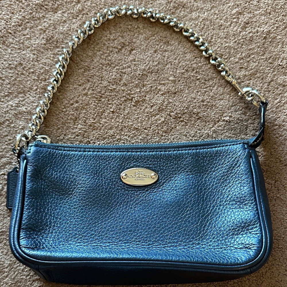 Coach Leather Wristlet with Silver Chain
